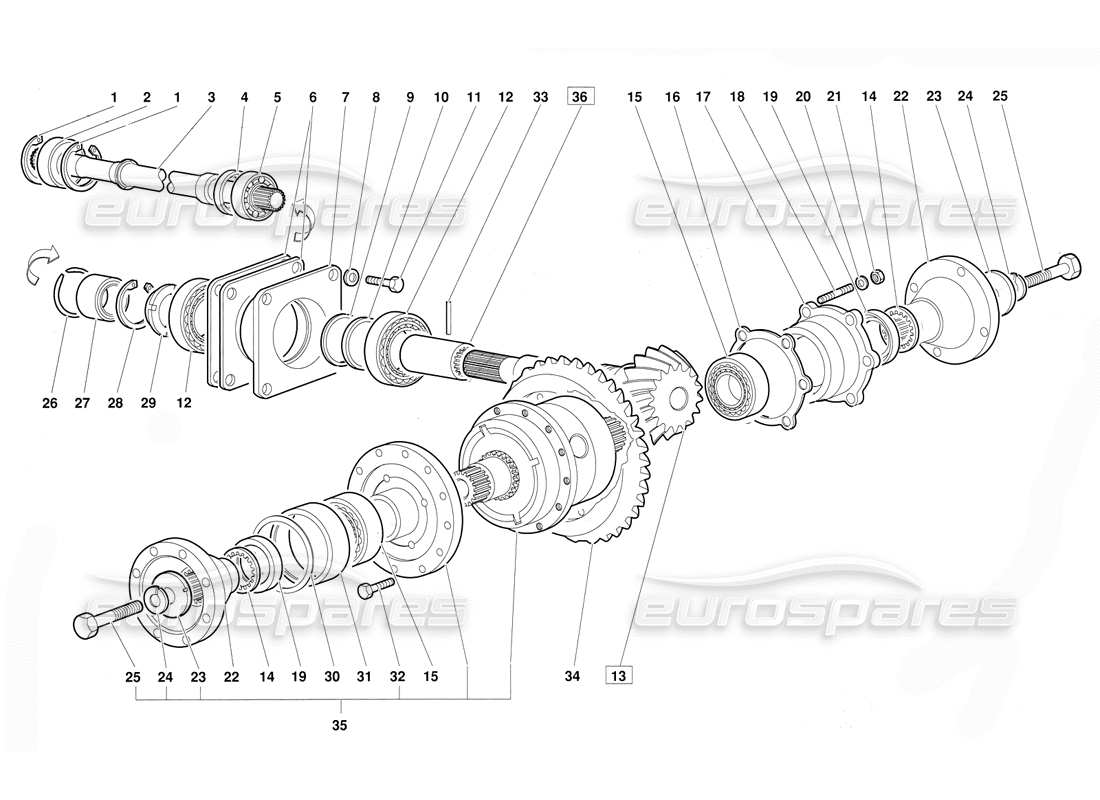 lamborghini diablo (1991) differential (valid for june 1992 version) part diagram