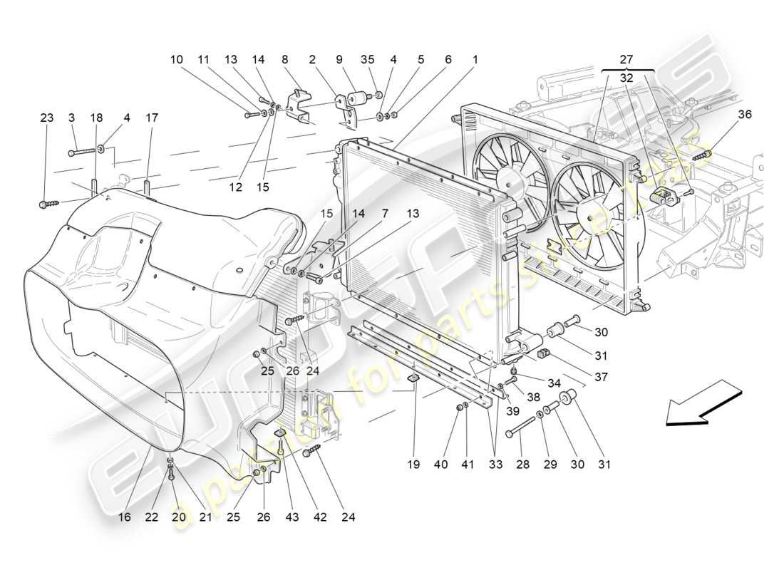 maserati granturismo (2014) cooling: air radiators and ducts part diagram