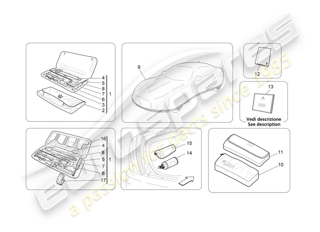 maserati granturismo s (2014) standard provided part diagram