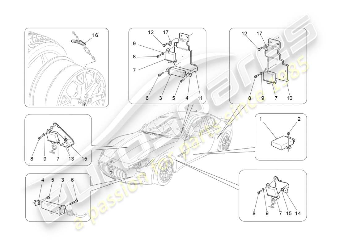 maserati granturismo (2014) tyre pressure monitoring system part diagram