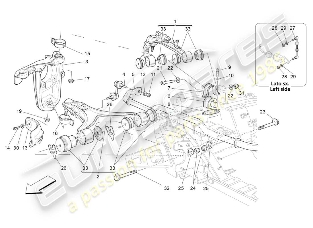 maserati granturismo (2014) front suspension part diagram