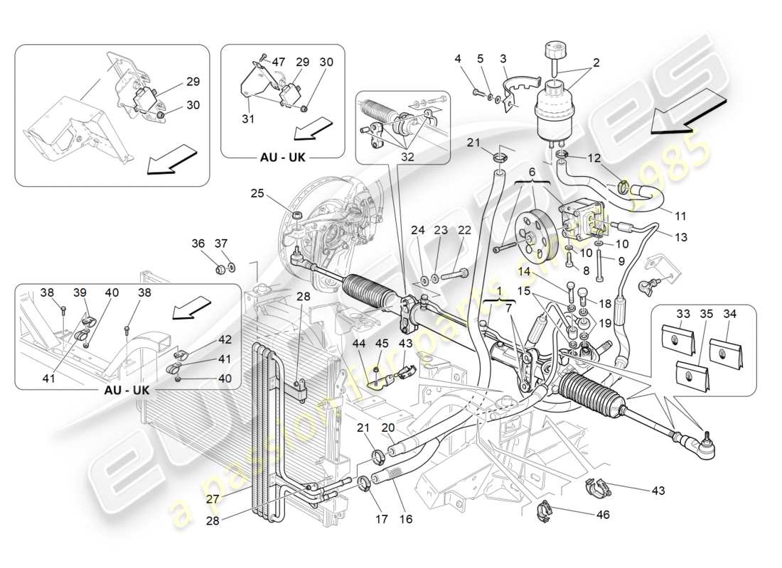 maserati granturismo (2015) complete steering rack unit part diagram