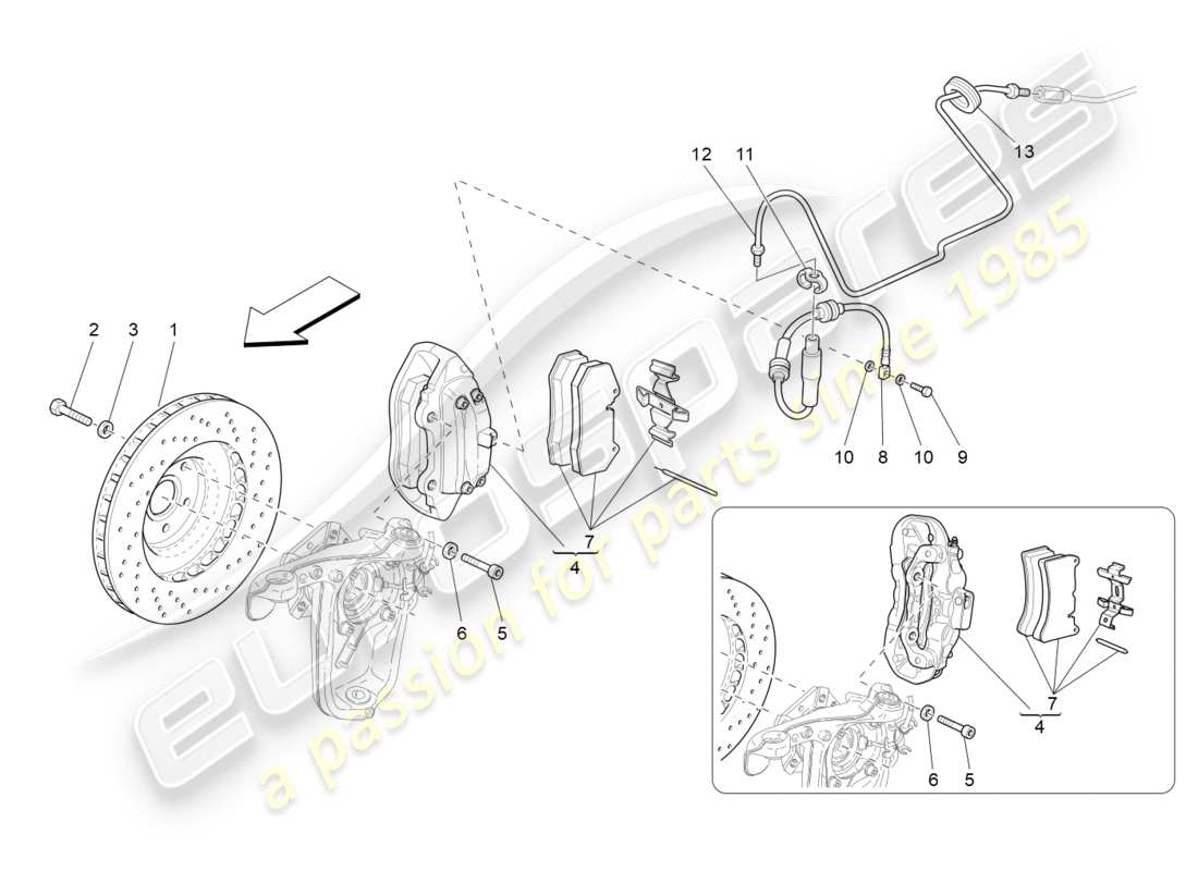 maserati granturismo (2011) braking devices on front wheels part diagram