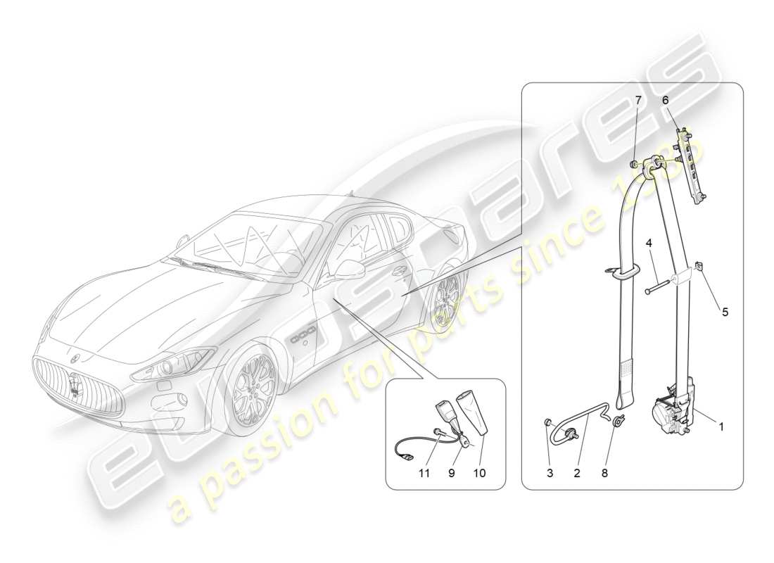 maserati granturismo (2011) front seatbelts part diagram