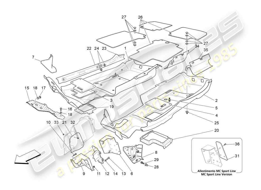 maserati granturismo (2016) passenger compartment mats part diagram