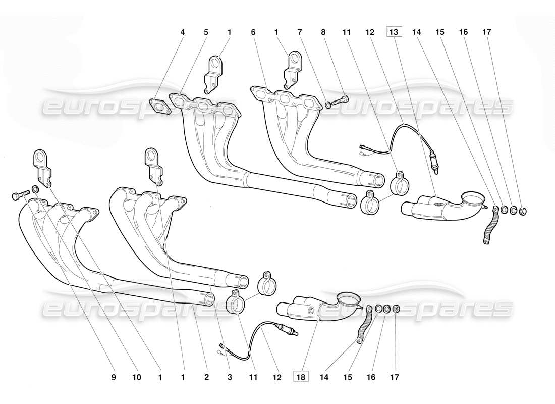 lamborghini diablo (1991) exhaust system (valid for june 1992 version) part diagram