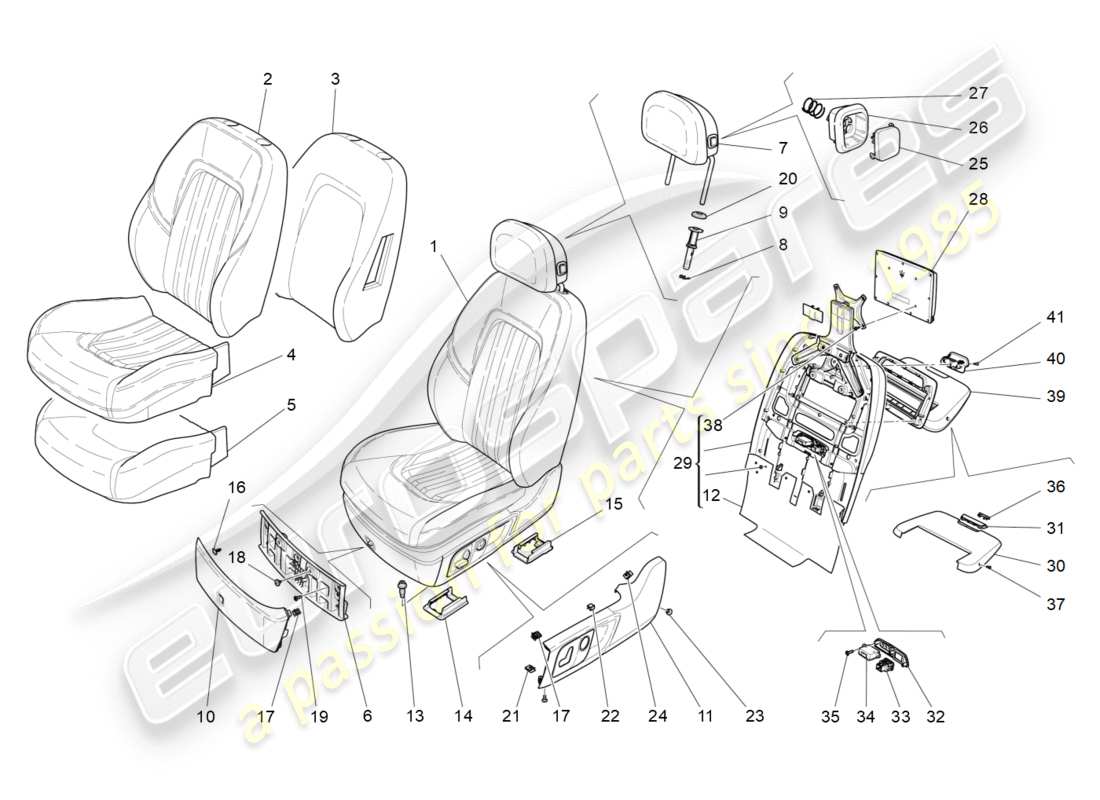 maserati qtp 3.0 bt v6 410hp (2014) front seats: trim panels part diagram