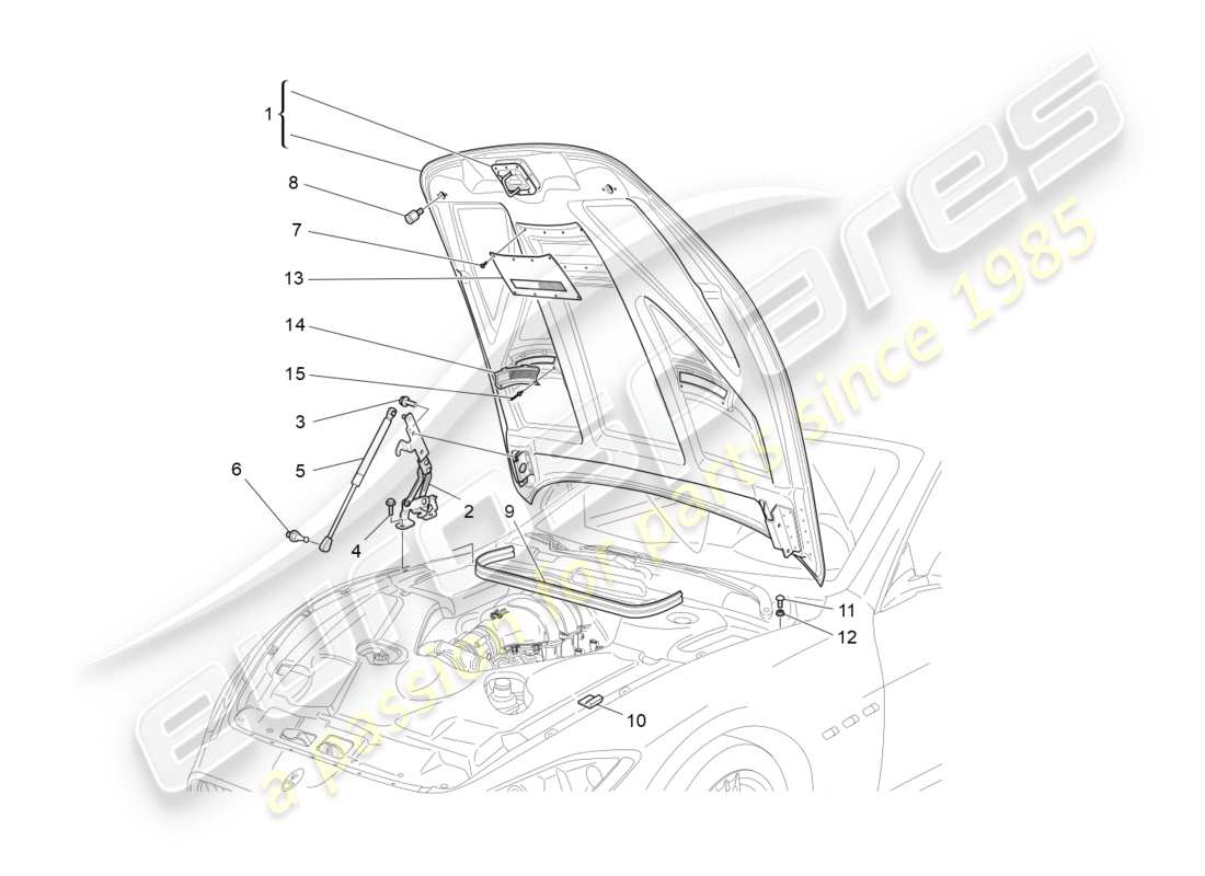 maserati granturismo s (2018) front lid part diagram