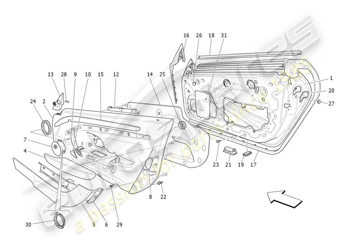 maserati granturismo s (2018) front doors: trim panels part diagram