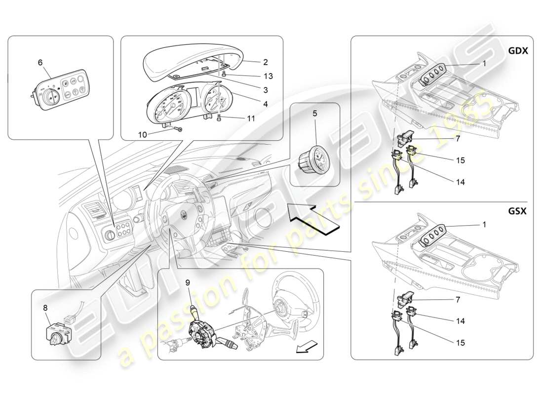 maserati granturismo s (2018) dashboard devices part diagram