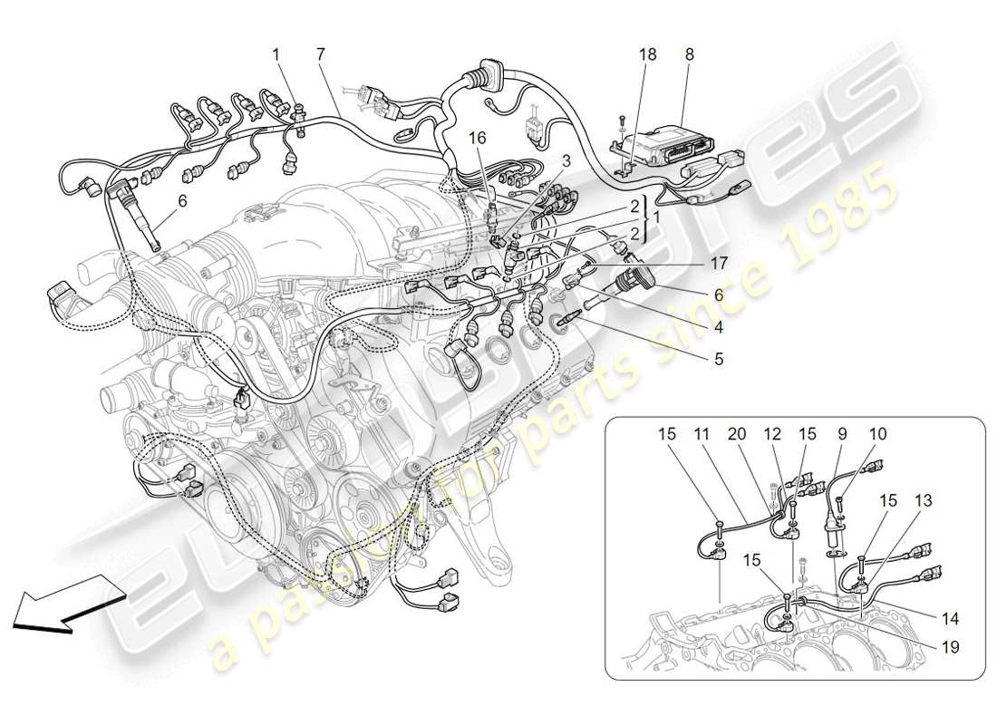 maserati granturismo (2009) electronic control: injection and engine timing control part diagram