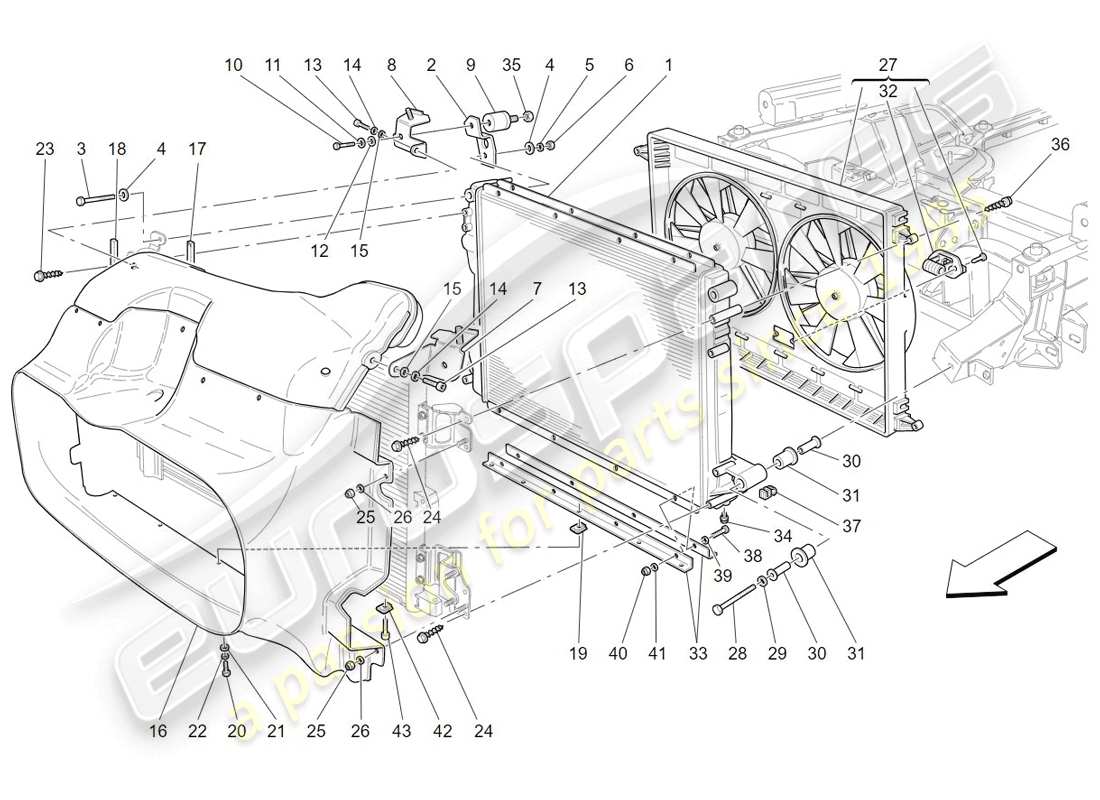 maserati granturismo (2009) cooling: air radiators and ducts part diagram