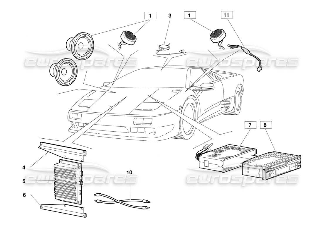 lamborghini diablo (1991) radio set (valid for june 1992 version) part diagram