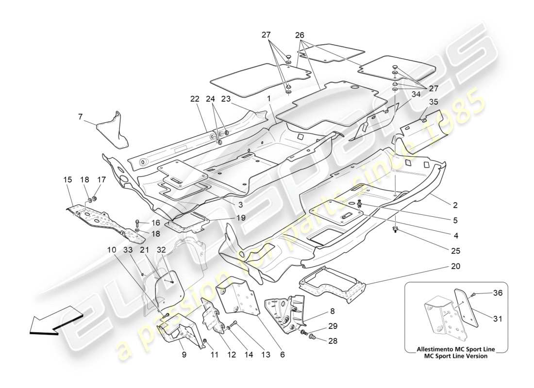 maserati granturismo s (2016) passenger compartment mats part diagram