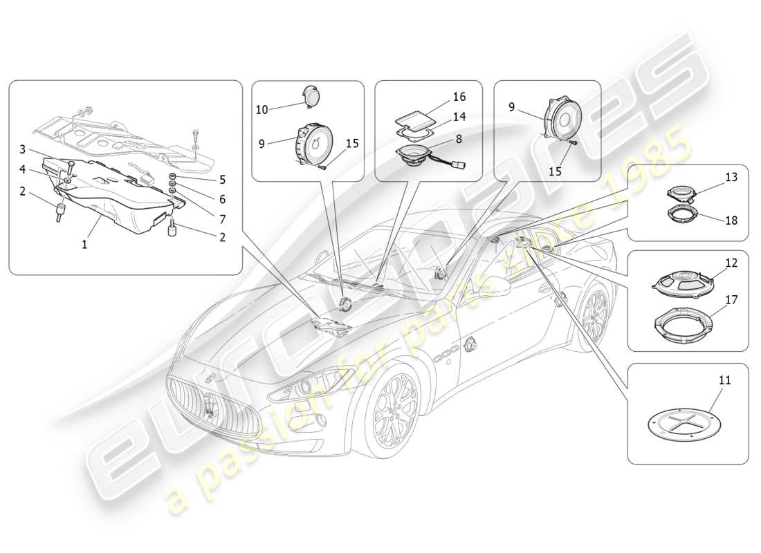 maserati granturismo s (2016) sound diffusion system part diagram