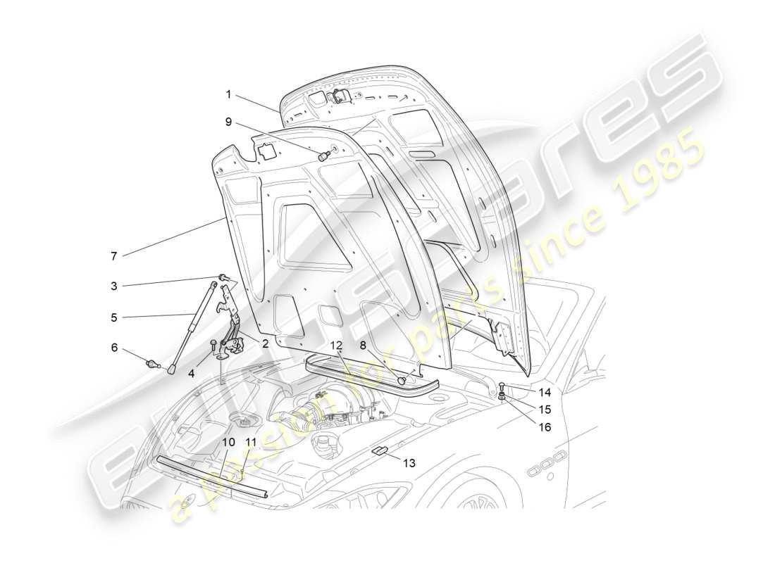 maserati granturismo s (2016) front lid part diagram