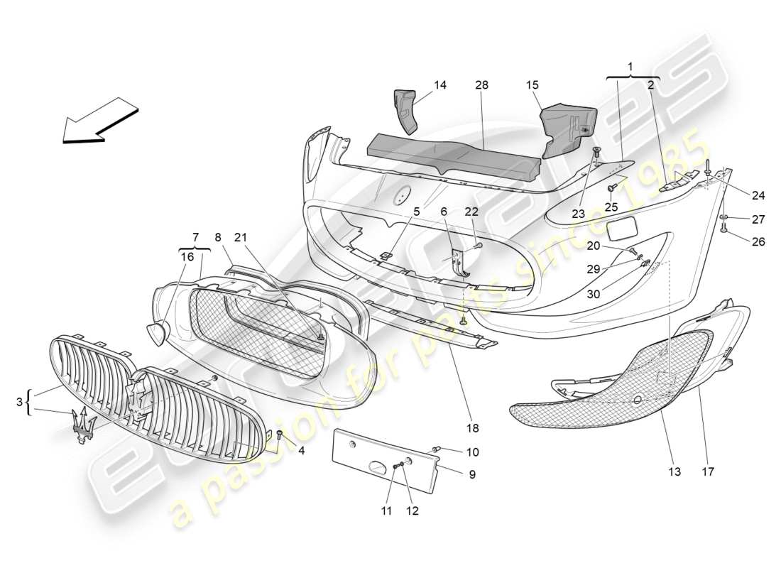 maserati granturismo s (2016) front bumper part diagram