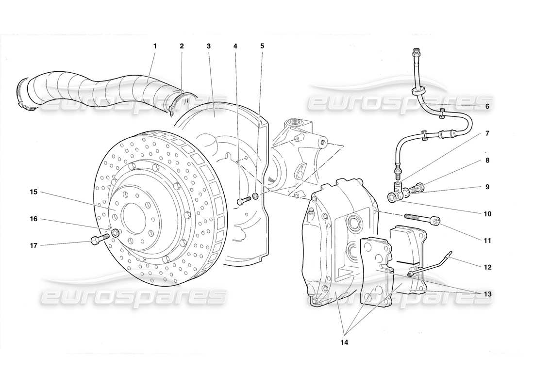 lamborghini diablo roadster (1998) front brakes part diagram