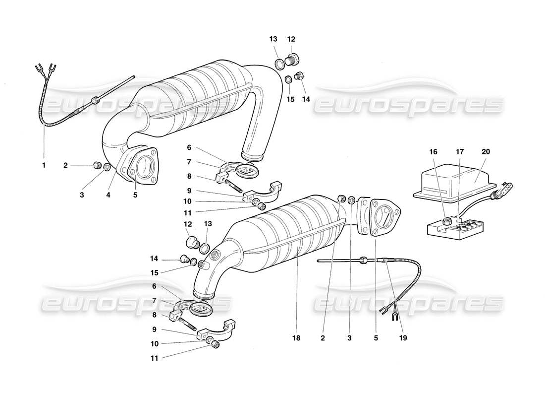 lamborghini diablo sv (1998) exhaust system part diagram