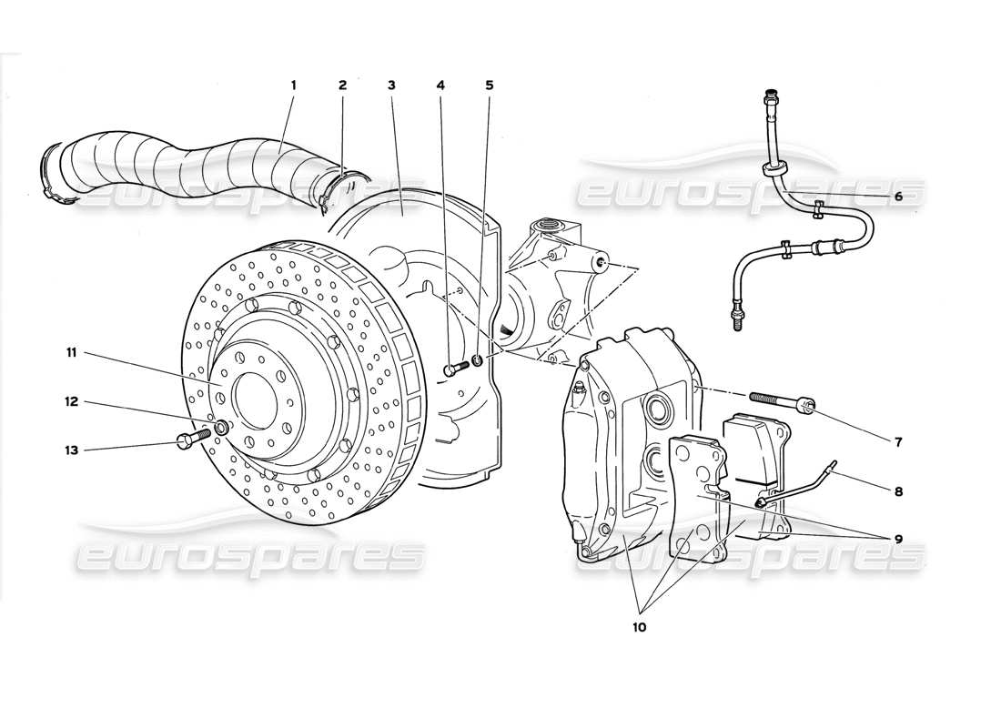 lamborghini diablo gt (1999) front brakes part diagram