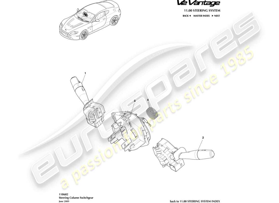 aston martin v12 vantage (2012) steering column switch part diagram