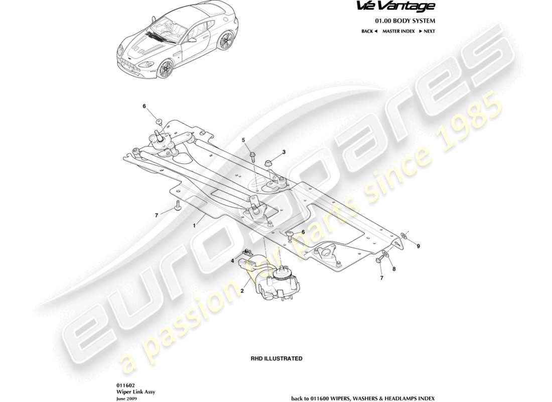 aston martin v12 vantage (2012) wiper linkage assembly part diagram