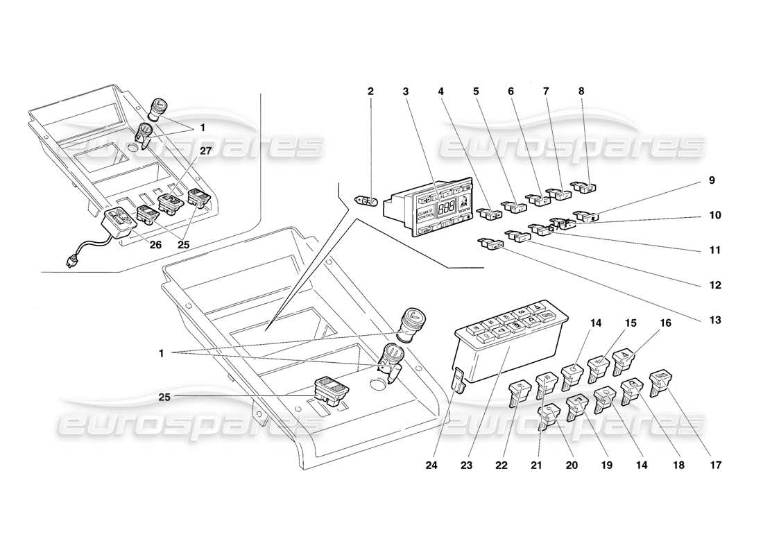 lamborghini diablo sv (1998) tunnel panel instruments part diagram