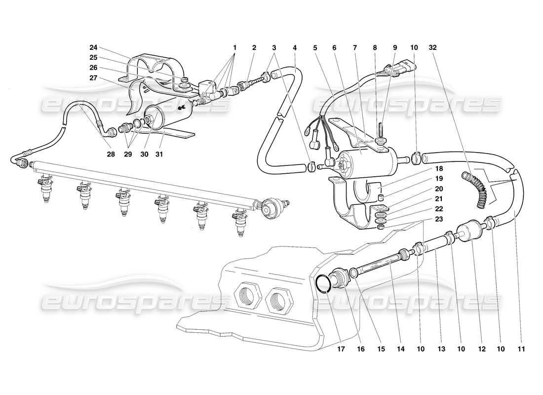 lamborghini diablo sv (1998) fuel system part diagram