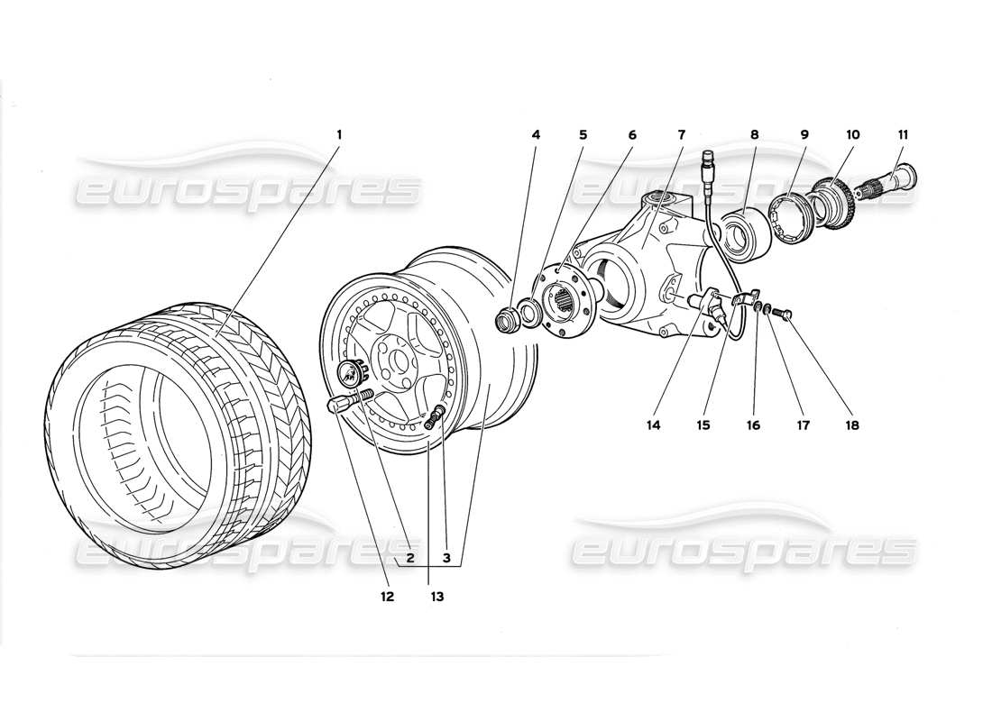 lamborghini diablo gt (1999) front wheel and hub carrier part diagram