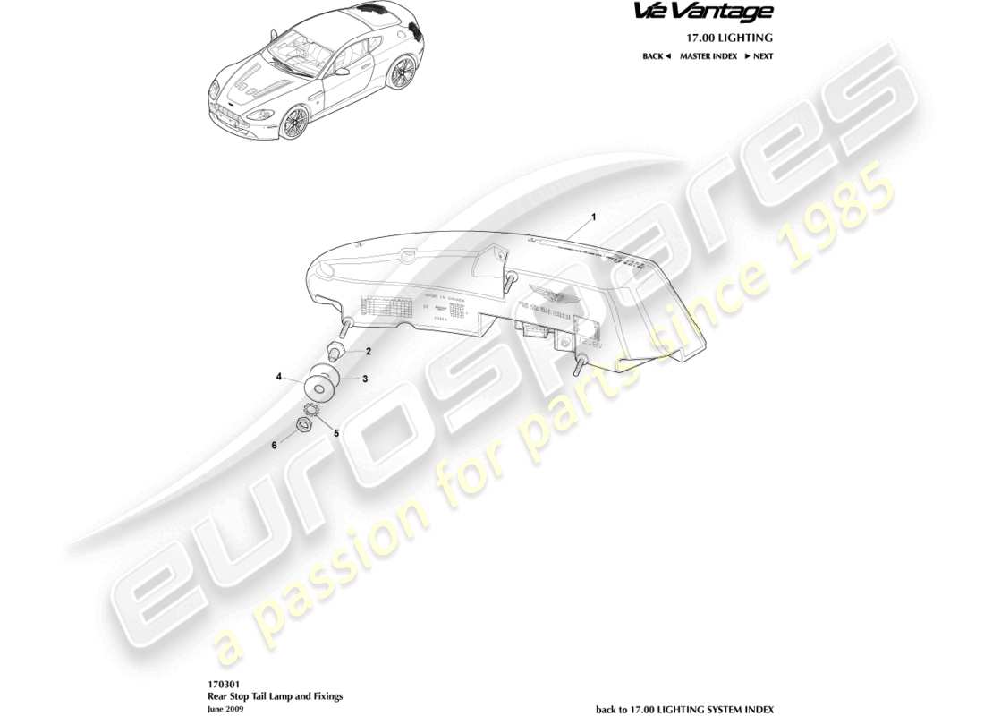 aston martin v12 vantage (2012) rear lamps part diagram