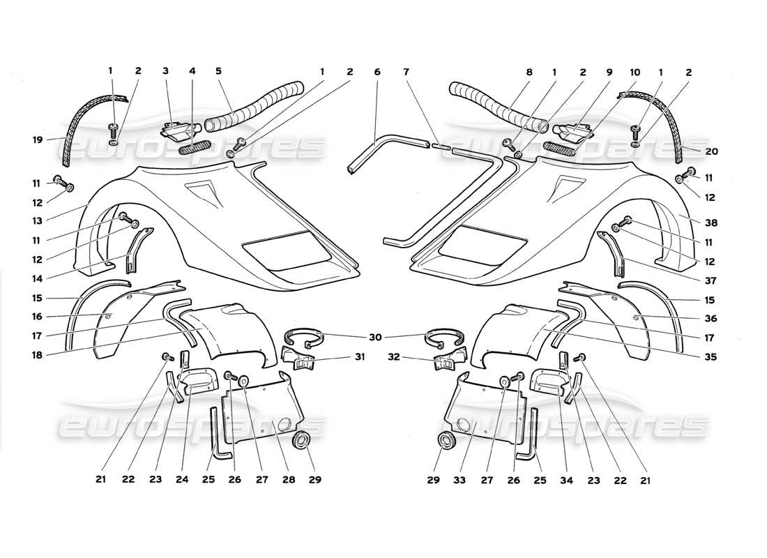 lamborghini diablo gt (1999) front body elements front body elements part diagram