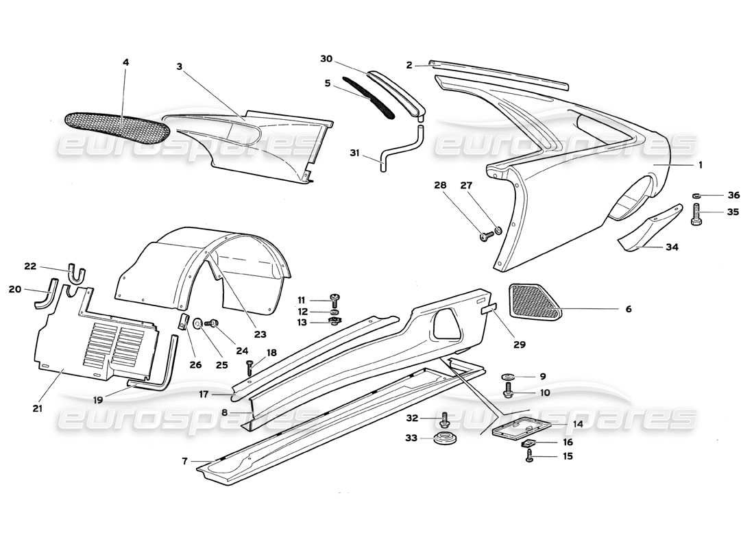 lamborghini diablo gt (1999) body elements - left flank part diagram