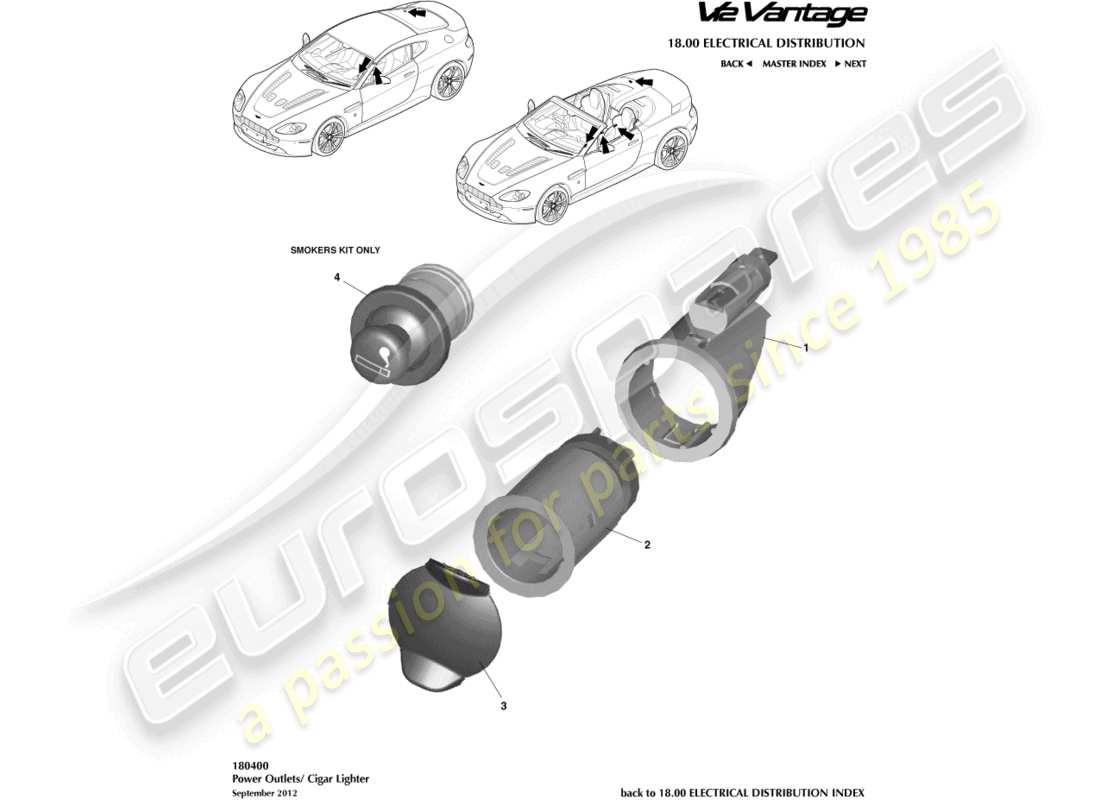 aston martin v12 vantage (2012) cigar lighter, auxiliary socket part diagram