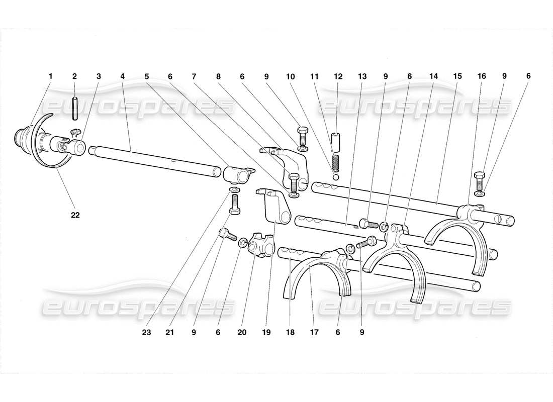 lamborghini diablo sv (1998) gearbox shifting rods and forks part diagram