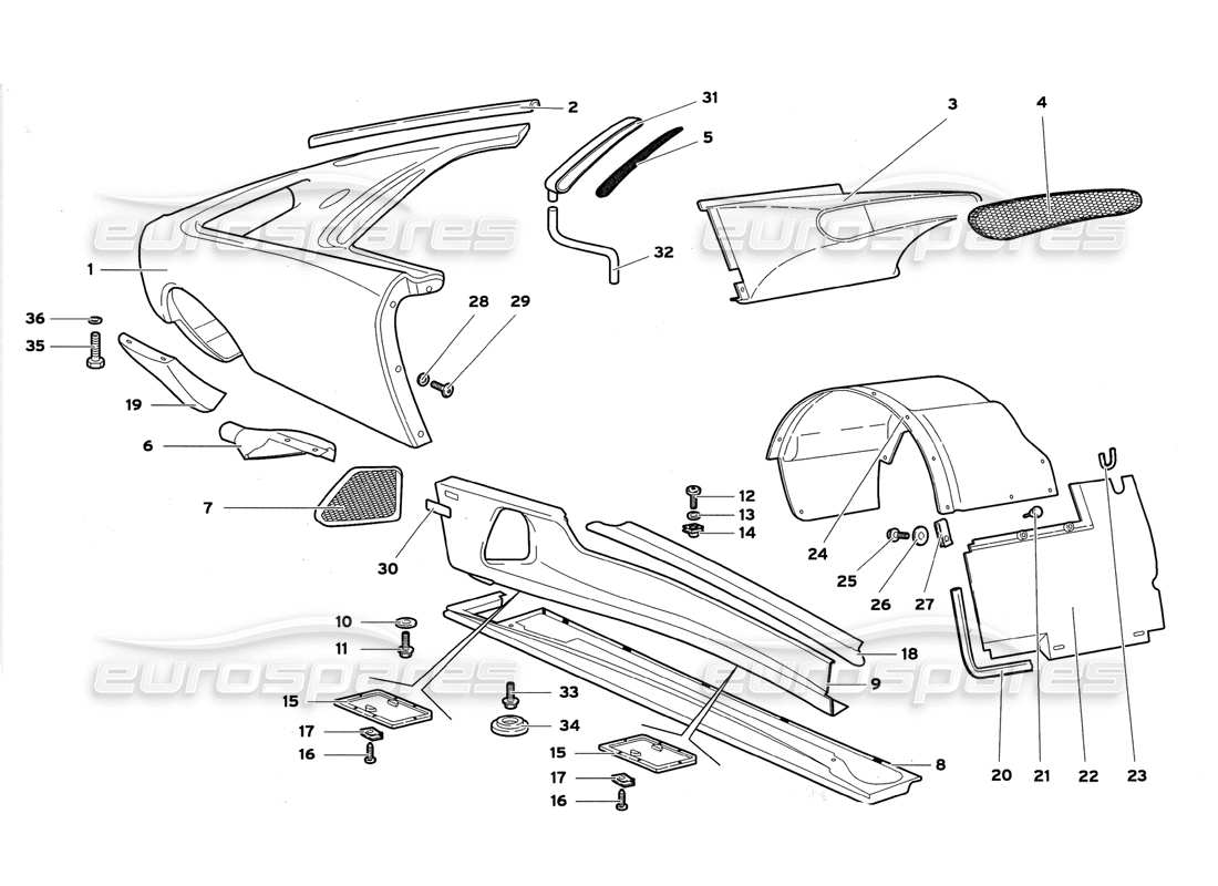 lamborghini diablo gt (1999) frame floor panels part diagram