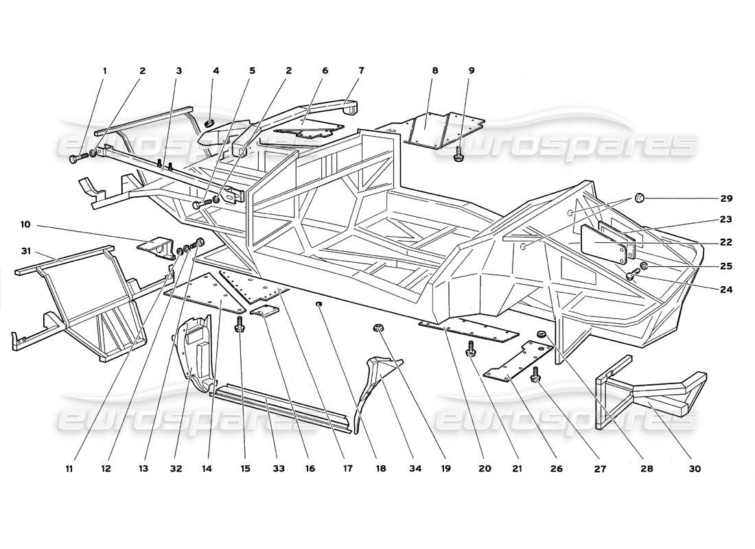 lamborghini diablo gt (1999) frame elements part diagram