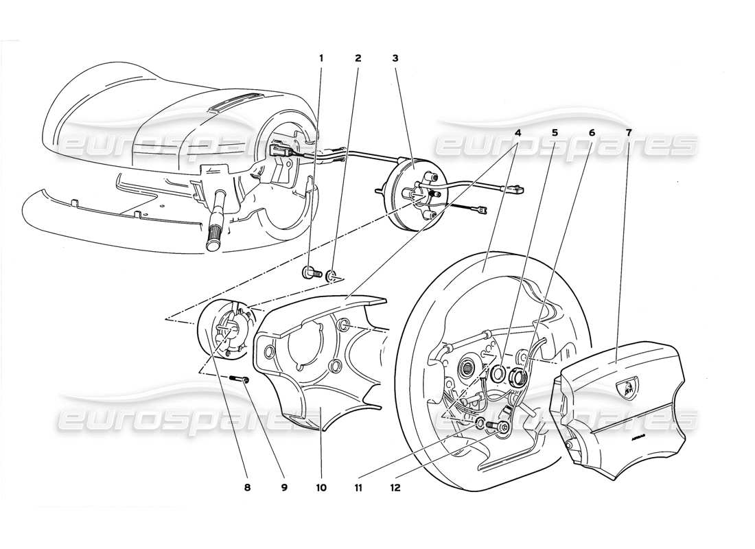 lamborghini diablo gt (1999) steering system with air bag part diagram