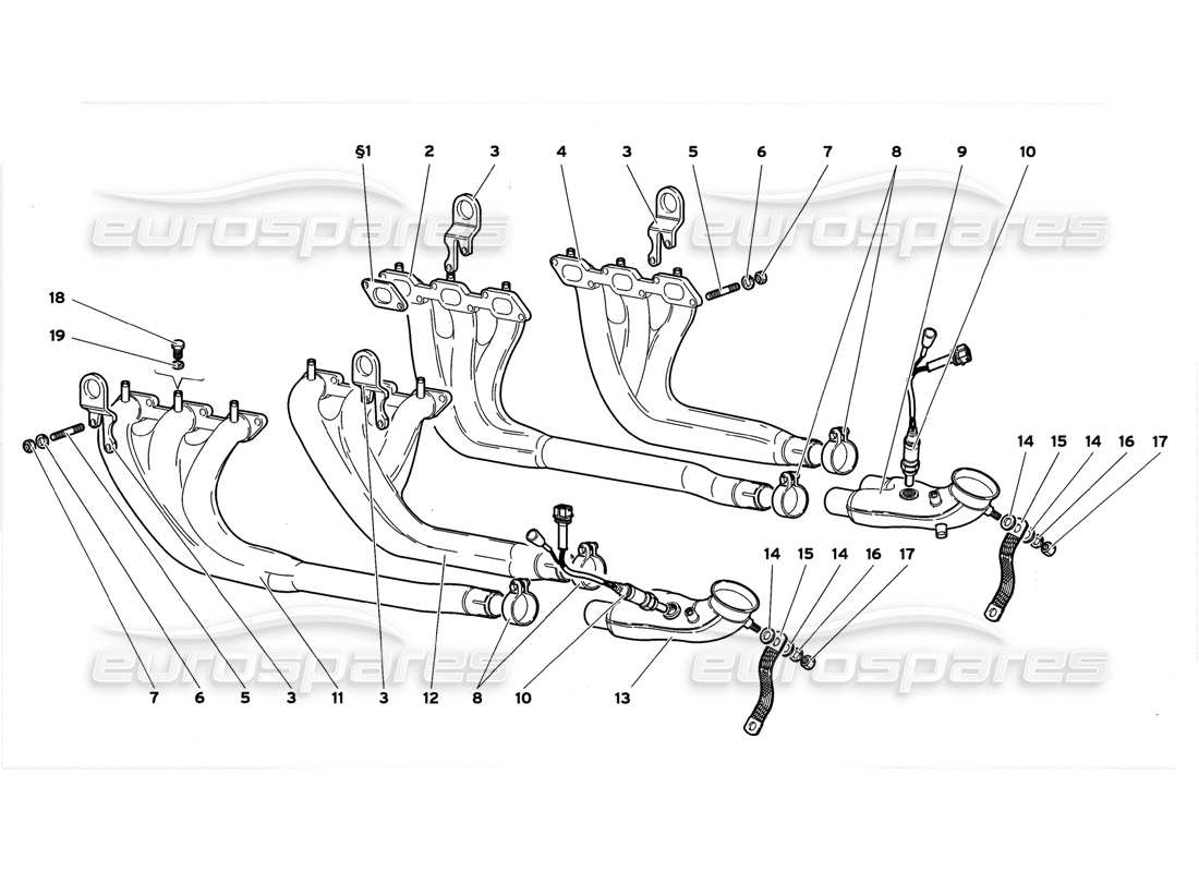 lamborghini diablo gt (1999) exhaust system part diagram