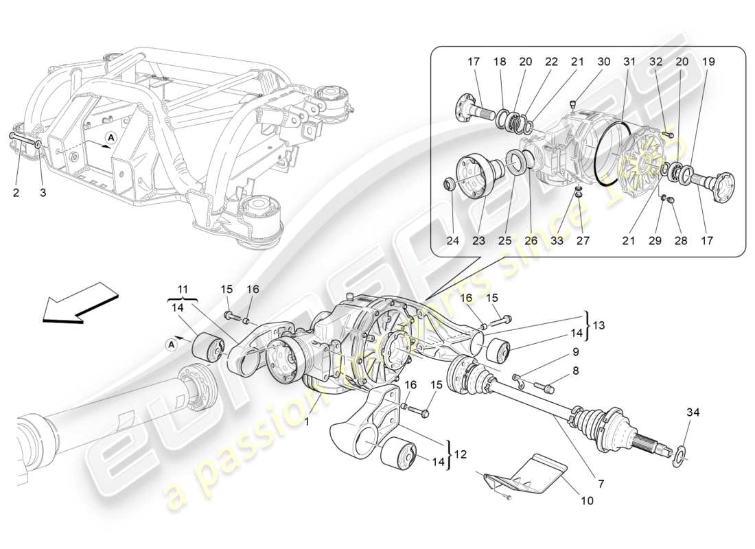 maserati granturismo s (2019) differential and rear axle shafts part diagram