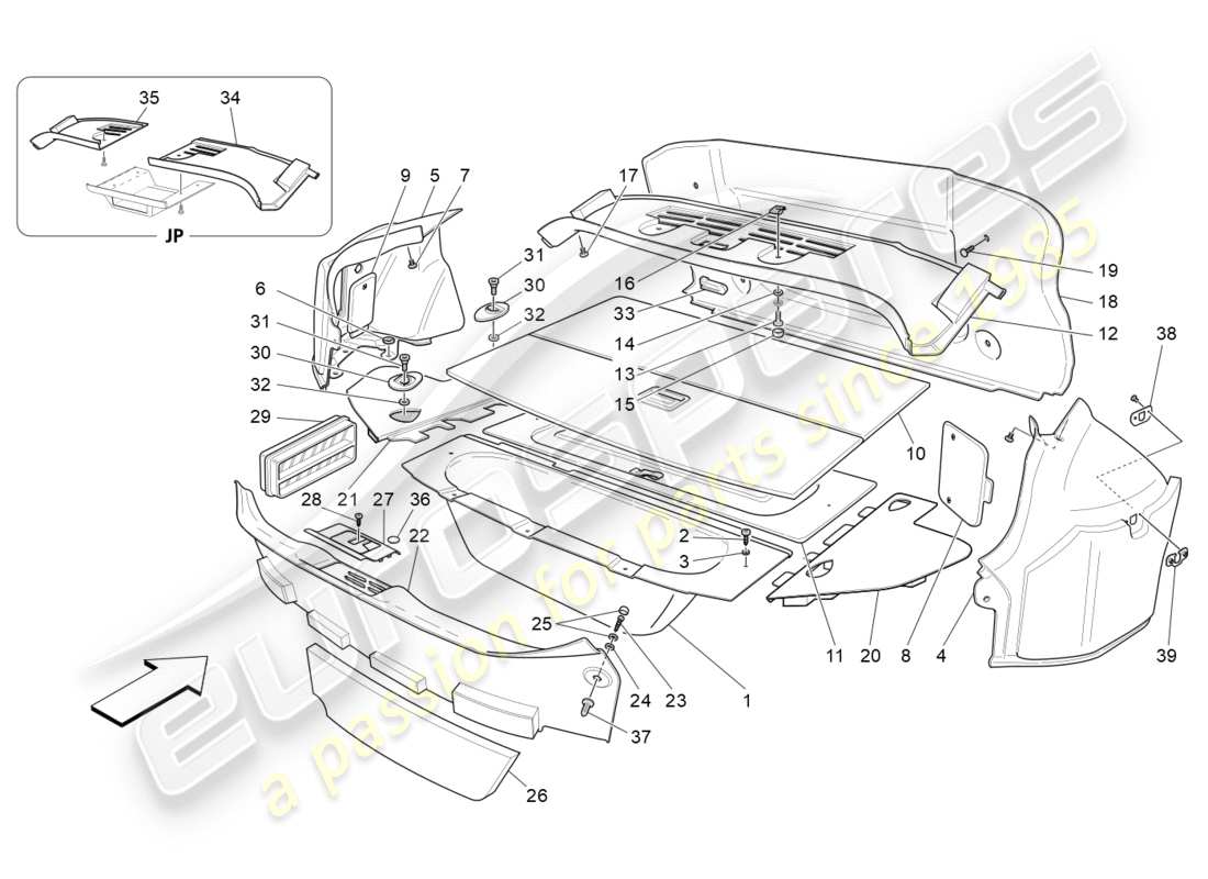 maserati granturismo s (2017) luggage compartment mats part diagram