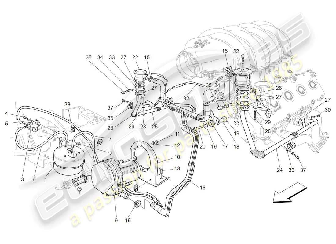 maserati granturismo (2009) additional air system part diagram