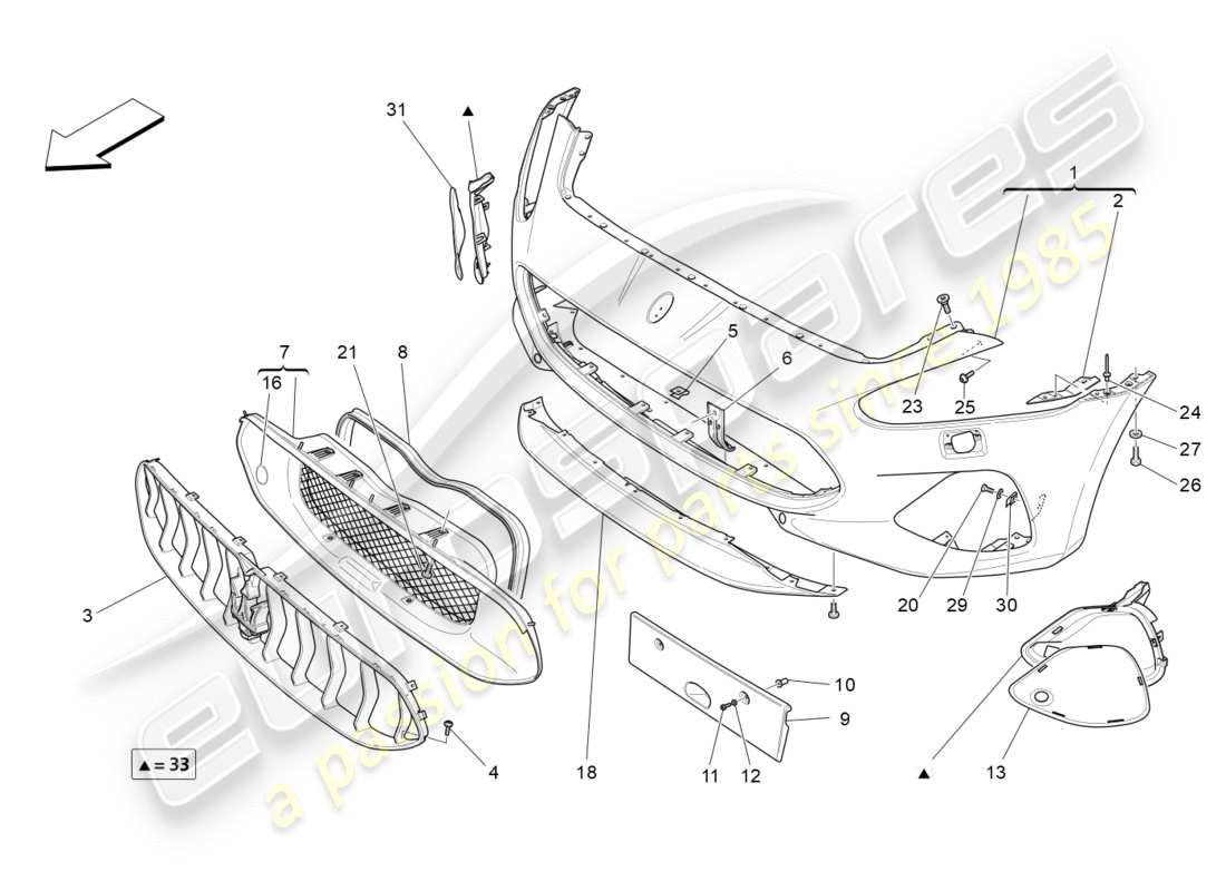 maserati granturismo s (2018) front bumper part diagram