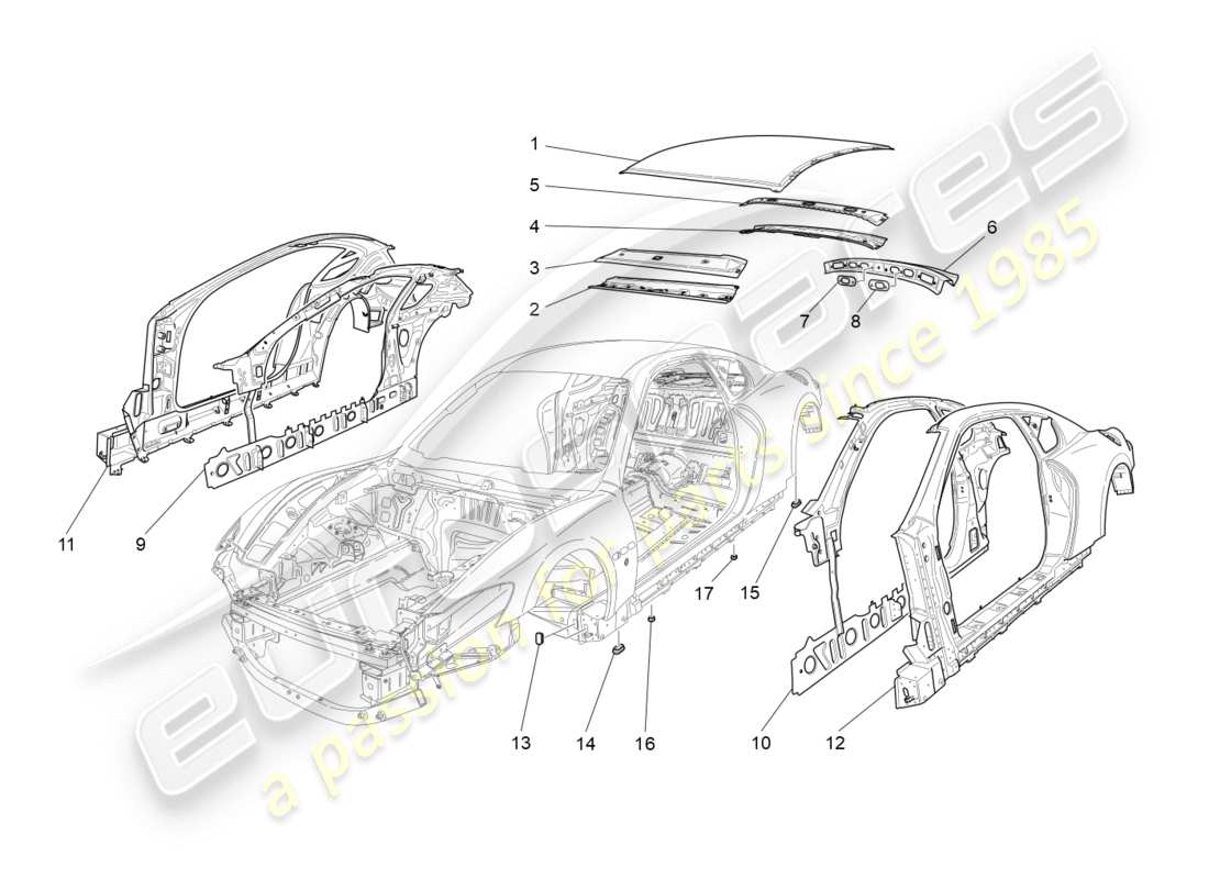 maserati granturismo s (2014) bodywork and central outer trim panels part diagram