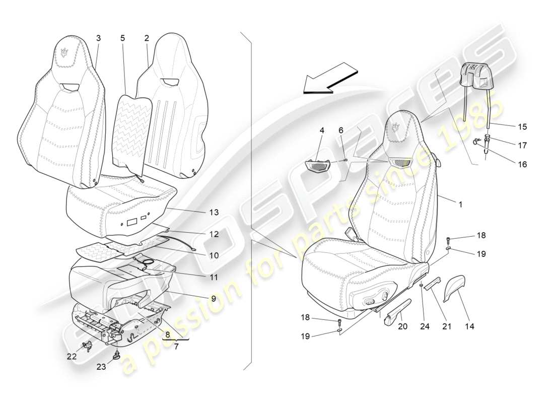 maserati granturismo s (2014) front seats: trim panels part diagram