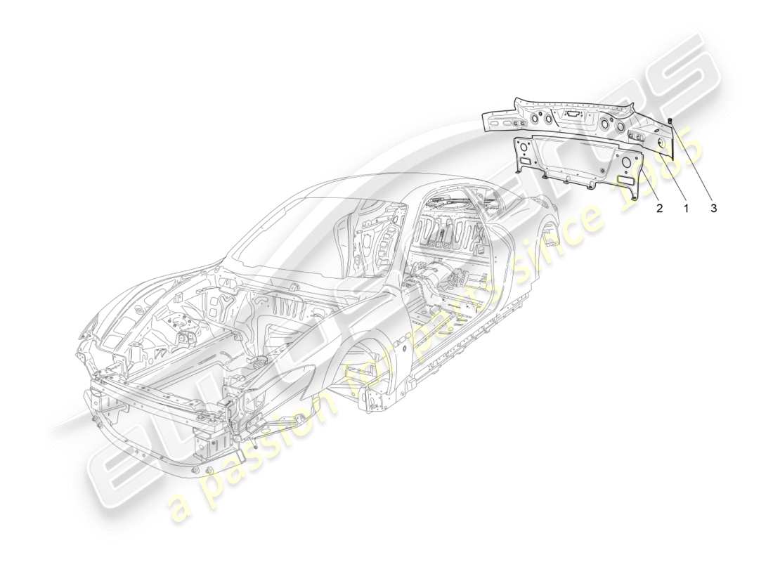 maserati granturismo (2011) bodywork and rear outer trim panels part diagram