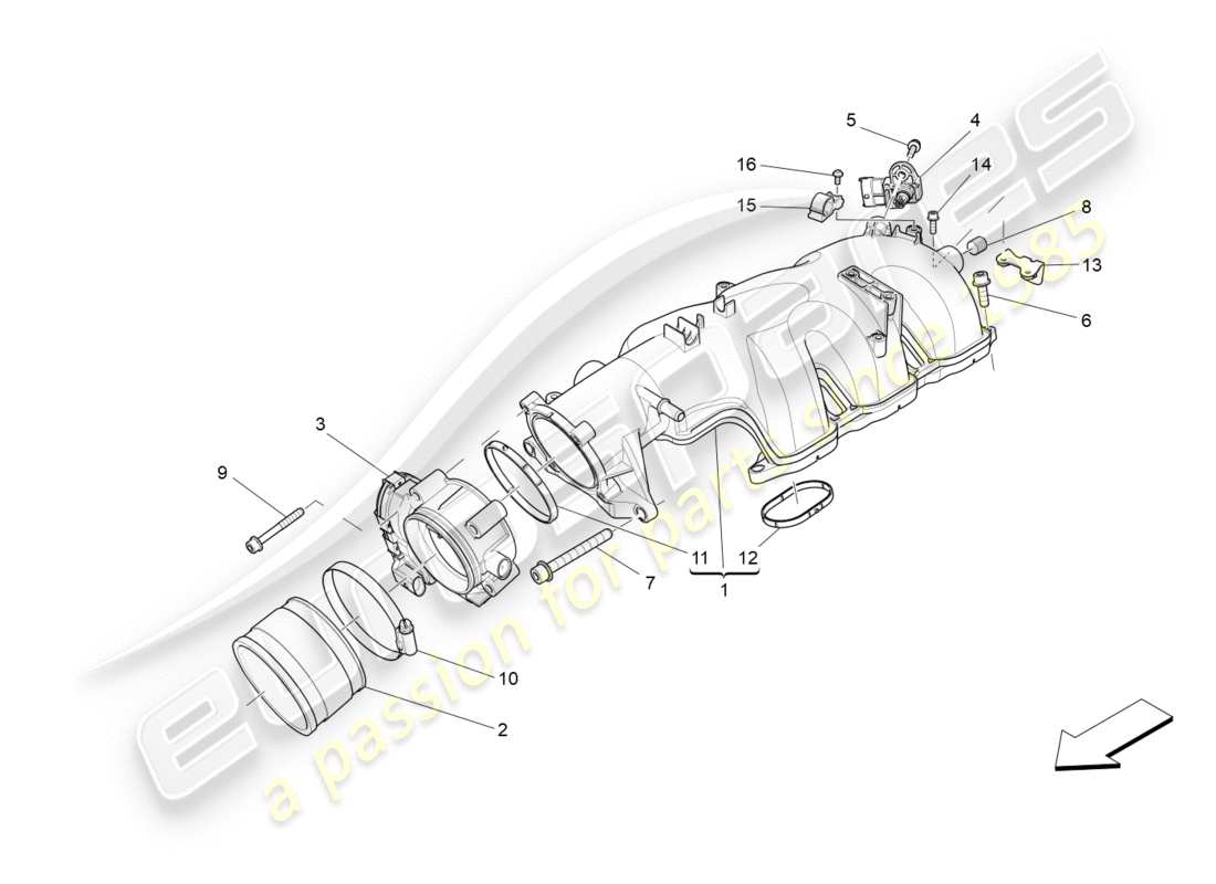 maserati qtp 3.0 bt v6 410hp (2014) intake manifold and throttle body part diagram