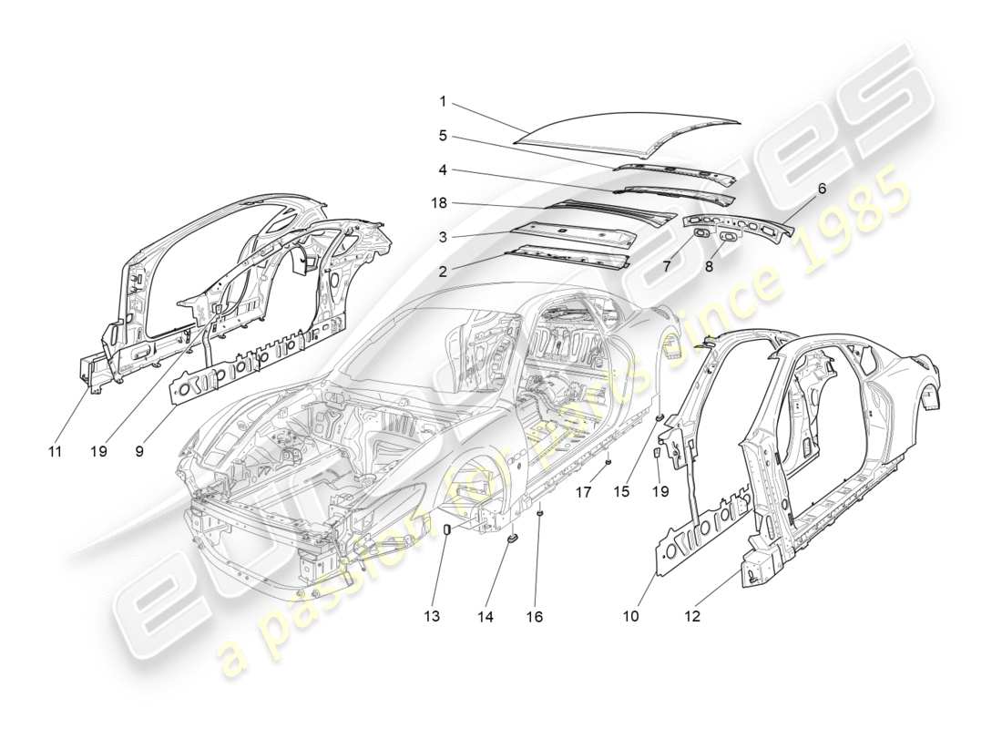 maserati granturismo s (2017) bodywork and central outer trim panels part diagram