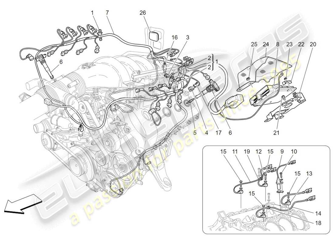 maserati granturismo (2009) electronic control: injection and engine timing control part diagram