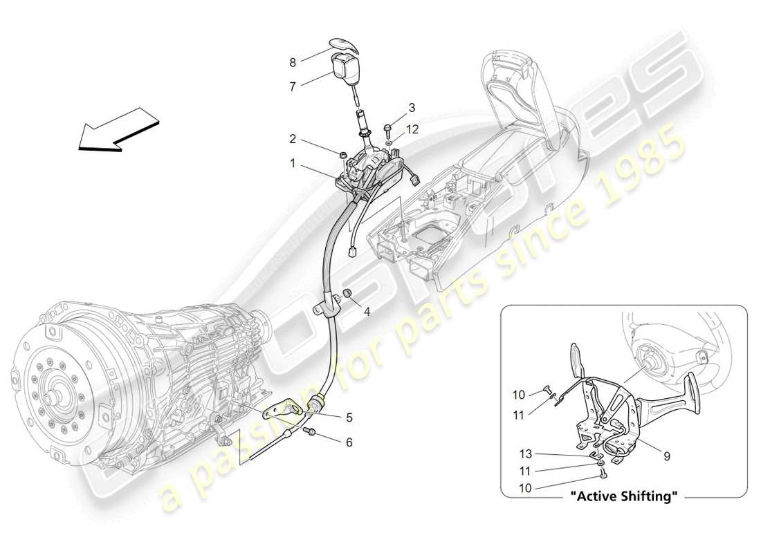 maserati granturismo (2009) driver controls for automatic gearbox part diagram