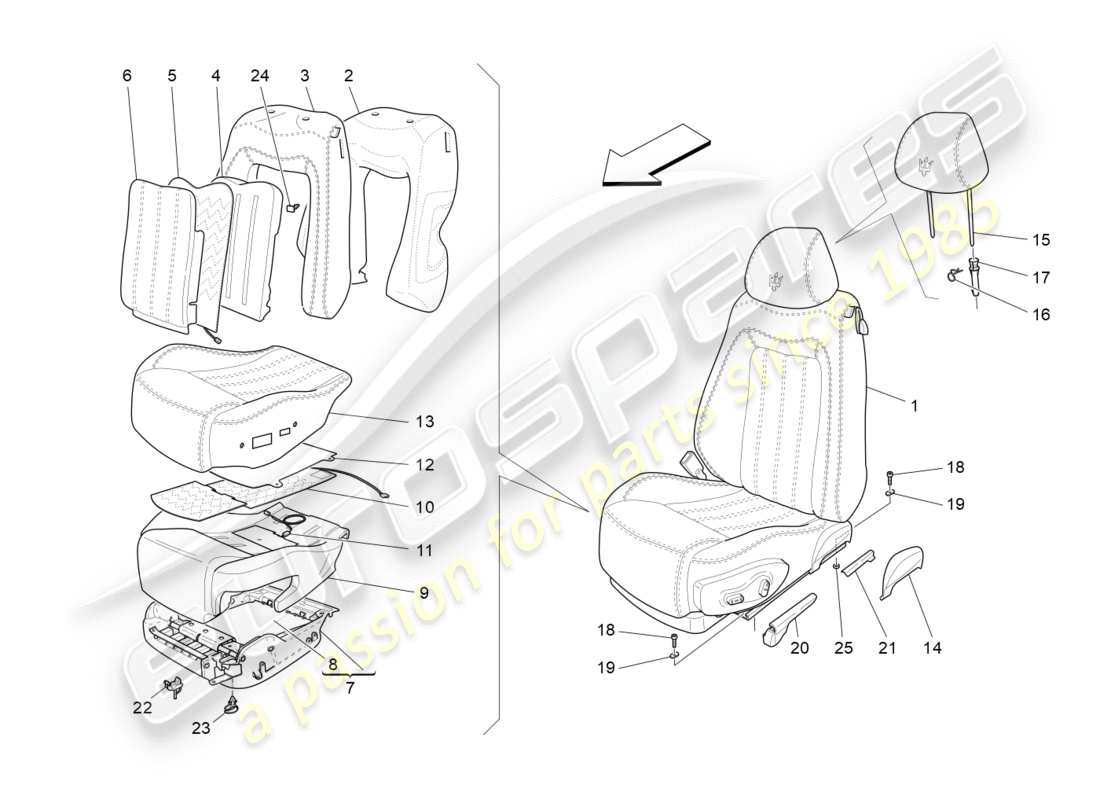 maserati granturismo (2010) front seats: trim panels part diagram